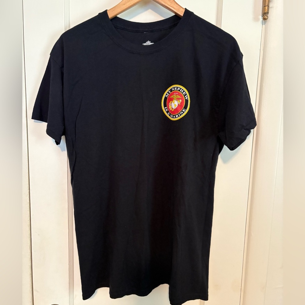 Black T-Shirt with My Nephew is a Marine Emblem